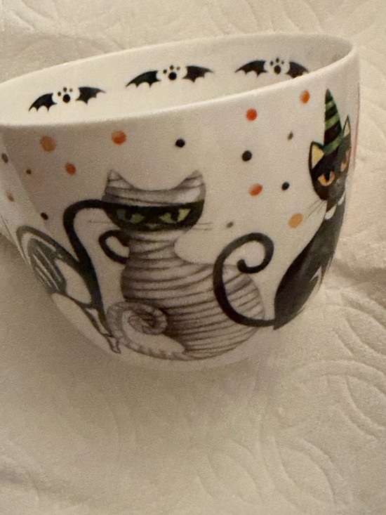 Other - Halloween Cat Ceramic Coffee Mug - White with Black and Orange Cartoon Cats